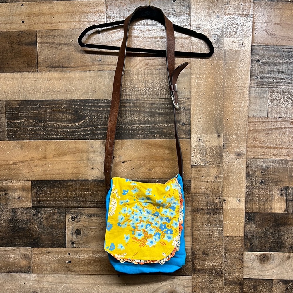 Handmade Floral Lace‎ Crossbody made with a Fossil belt by Purple Pincushion